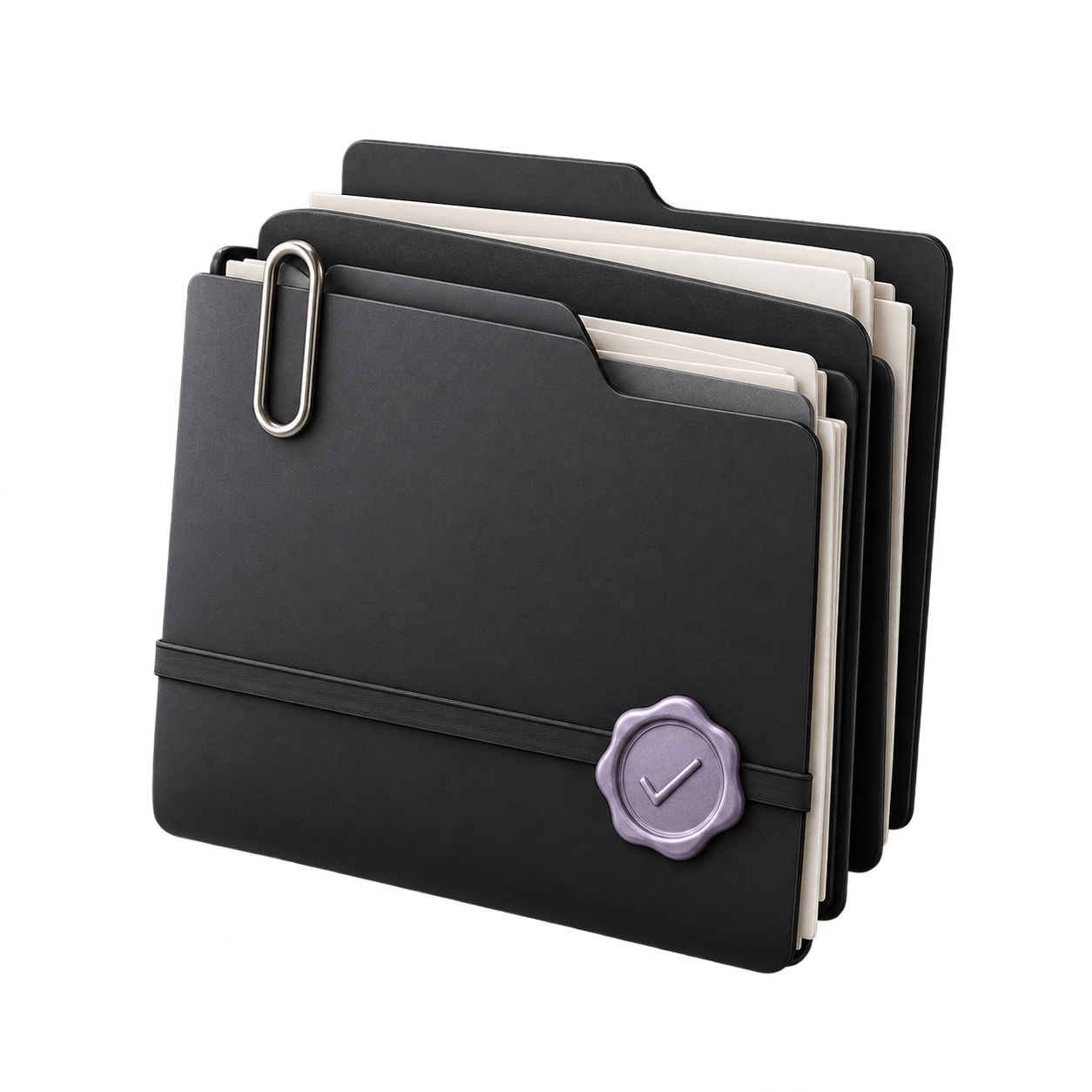 Three-dimensional dark folder with a checkmark